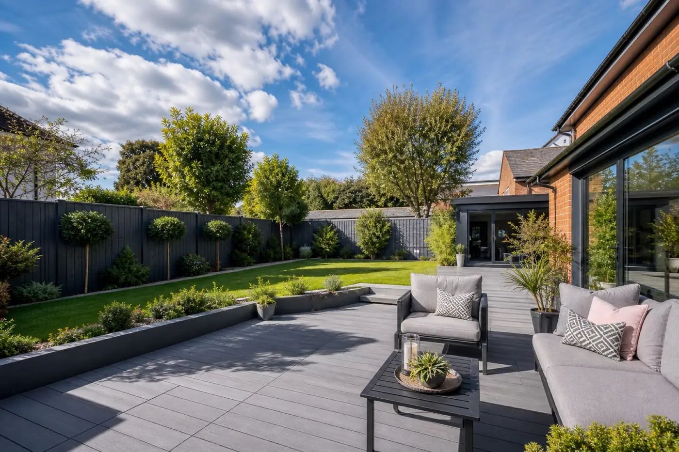Composite decking and glass balustrade installation